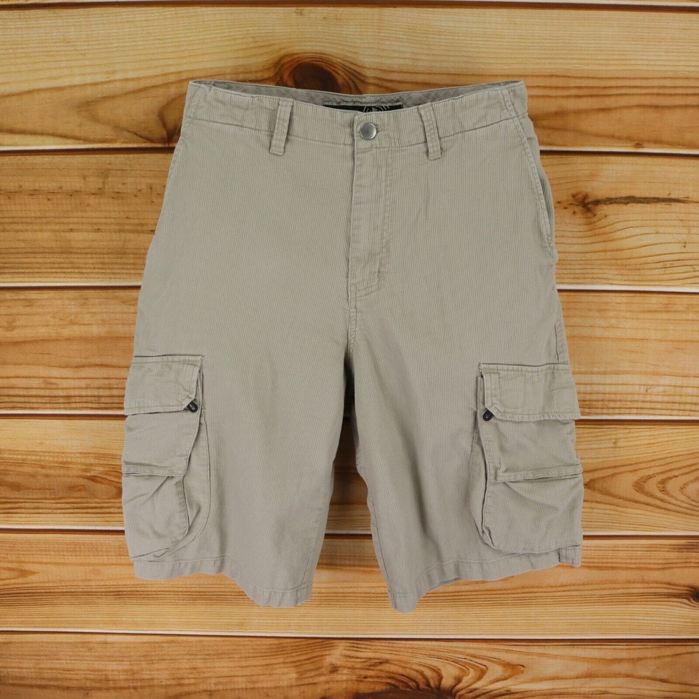 Decibel Cargo Shorts Mens Size 30 Brown Beige 100% Cotton‎ Hook & Loop Pockets
